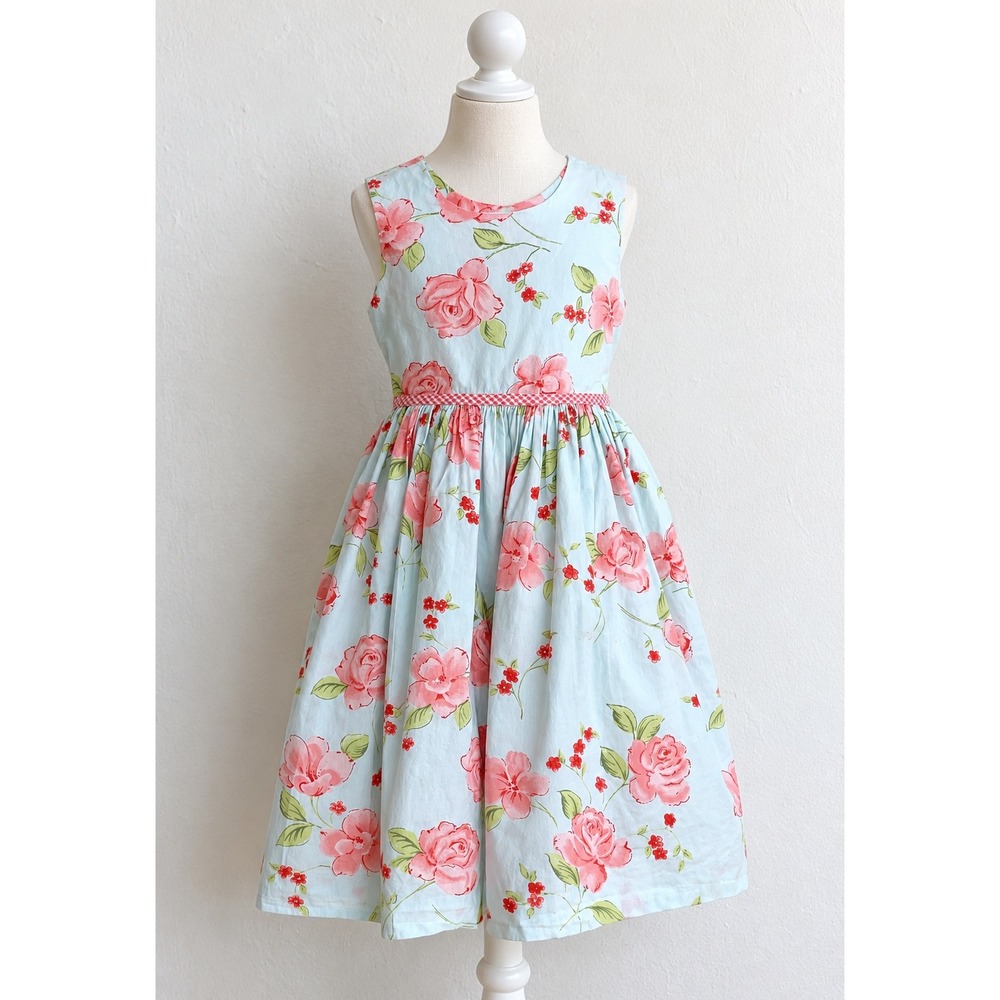 Vintage Plum Pudding Blue Pink Floral Sleeveless Fit & Flare Dress Size 6X